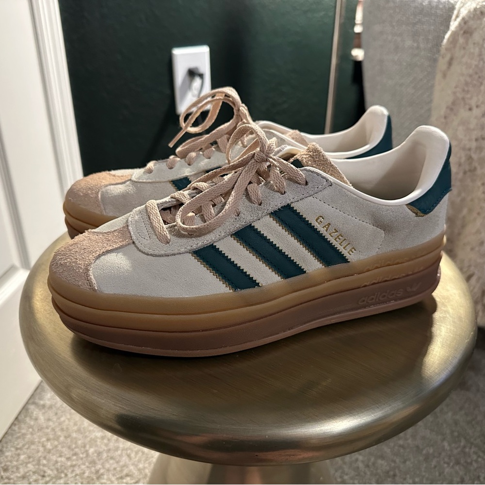 Adidas Cream and Green Sneakers Classic Design